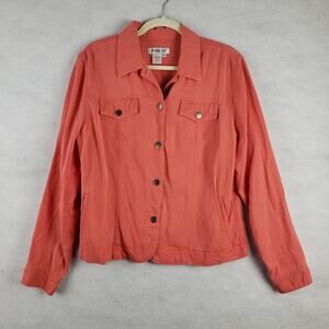 Coldwater Creek‎ Women's M Light Button Up Jacket Coral Orange Casual Layering